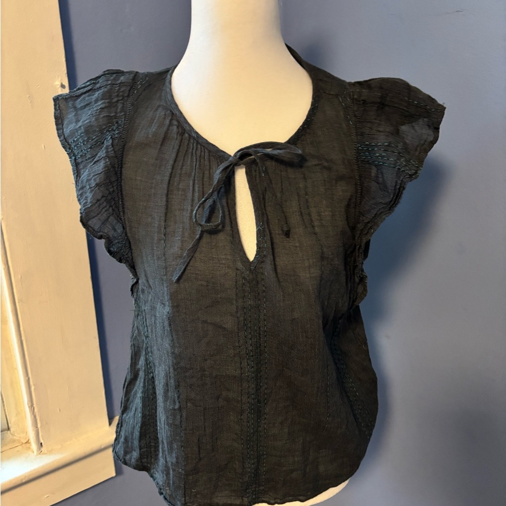 Lucky Brand Dark Blouse with Tie Detail